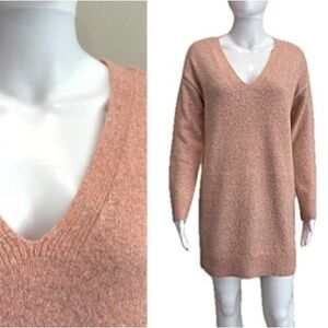 Treasure & Bond Sweater Dress Womens Size XXS Oversized Cozy Marled Knit V-Neck